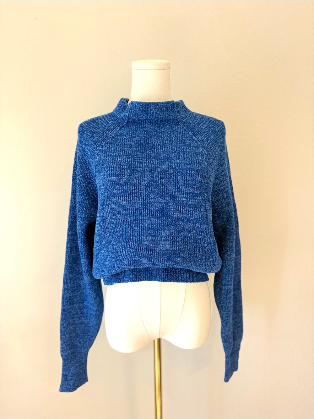 Free People Blue Cropped Mock Turtleneck Sweater | Size M - Picture 2 of 6
